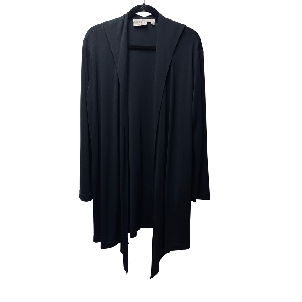 Debbie Shuchat Cardigan L Black Minimalist Quiet Luxury Classic Slinky Office